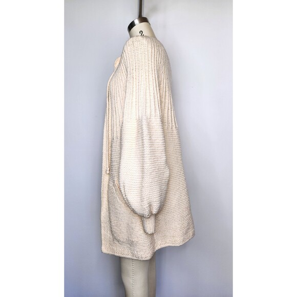 Chunky Knitted Wool Blend Cardigan Sweater Pockets Big Poet Balloon Sleeves XXS - Picture 7 of 10